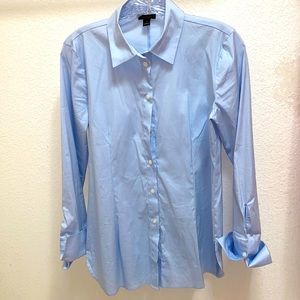 Ann Taylor Factory blue button down blouse - cotton - spandex